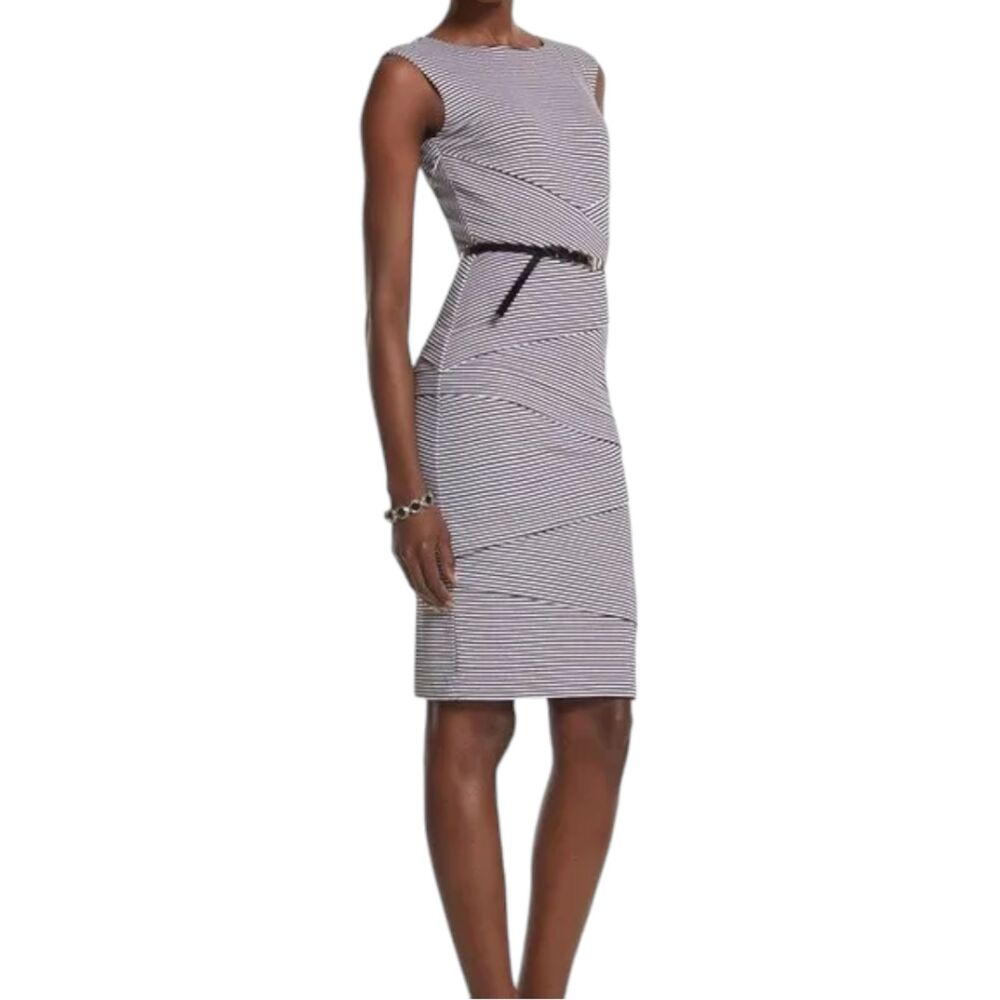 White House Black Market black and white striped sheath dress size 2